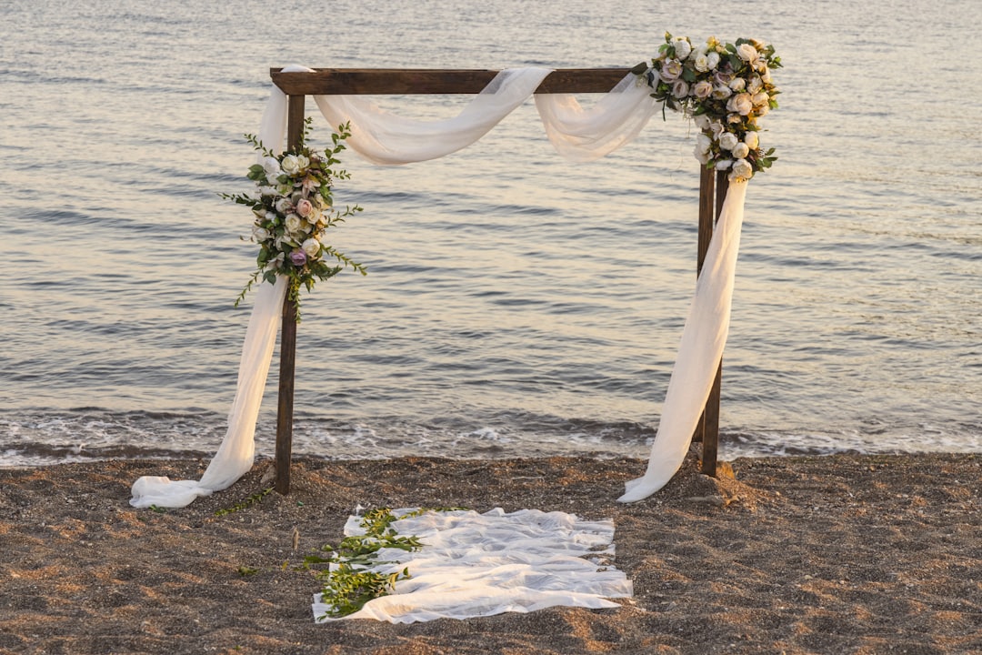 Wedding decorations set up on a beach